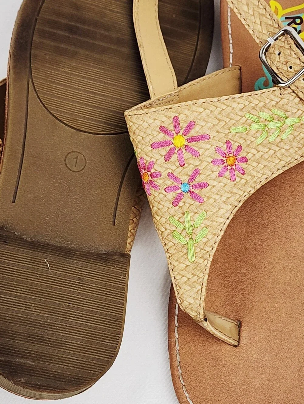 Rachel Shoes Girl Tan Emboidery Sandals